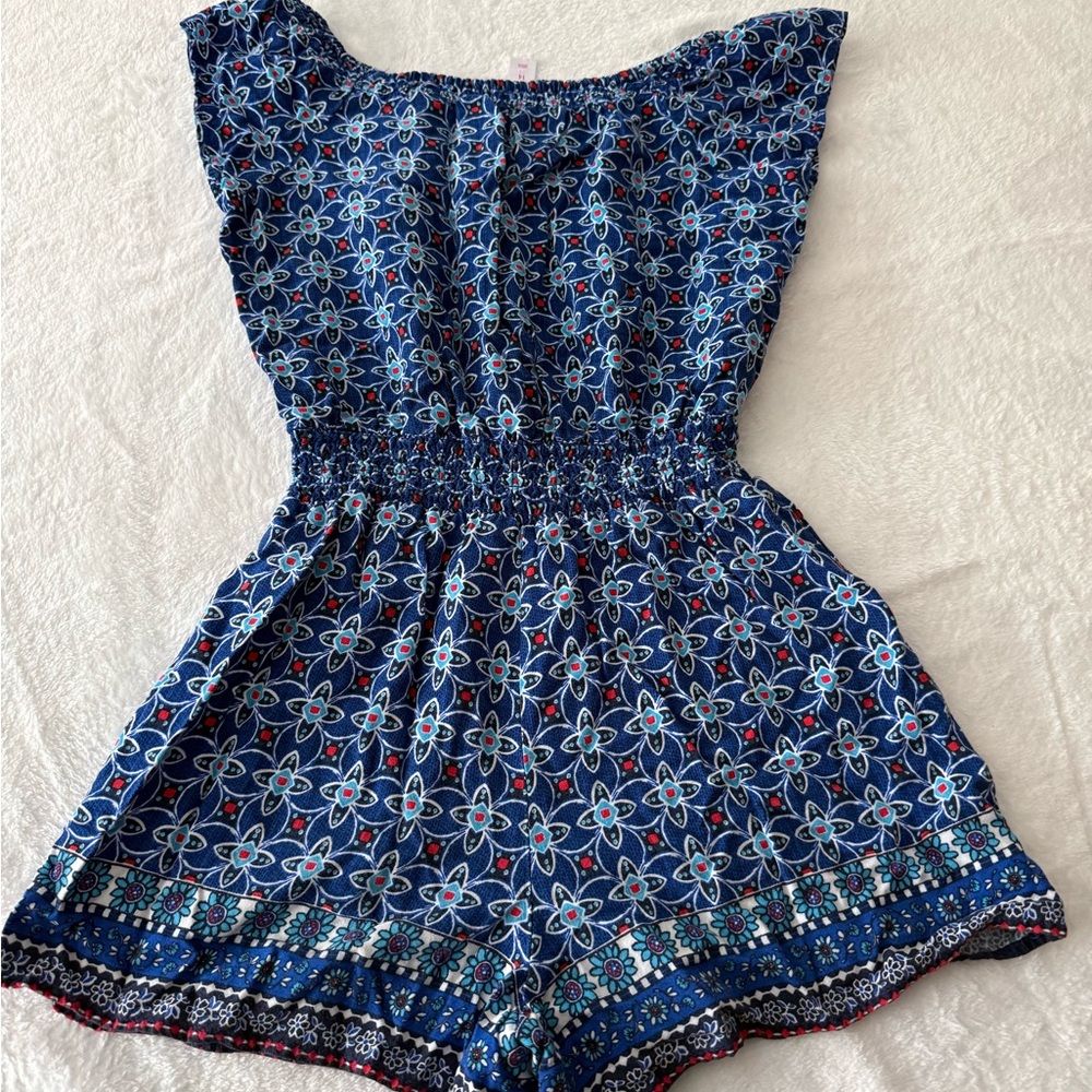 Justice blue floral smocked Summer Shorts Romper girls 14 - Picture 5 of 5